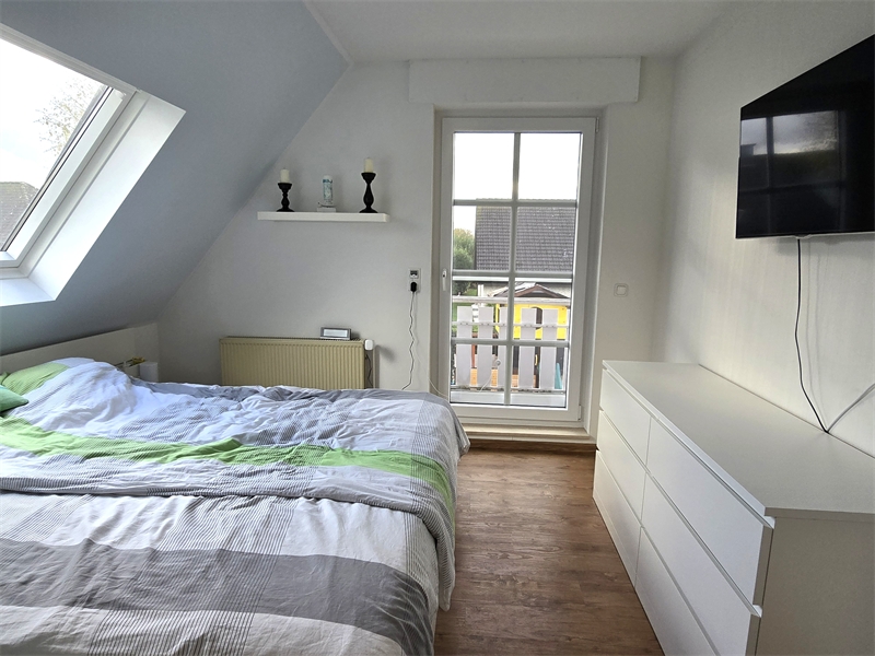 Schlafzimmer mit Blick zum Bal Terrassenwohnung Westerkappeln